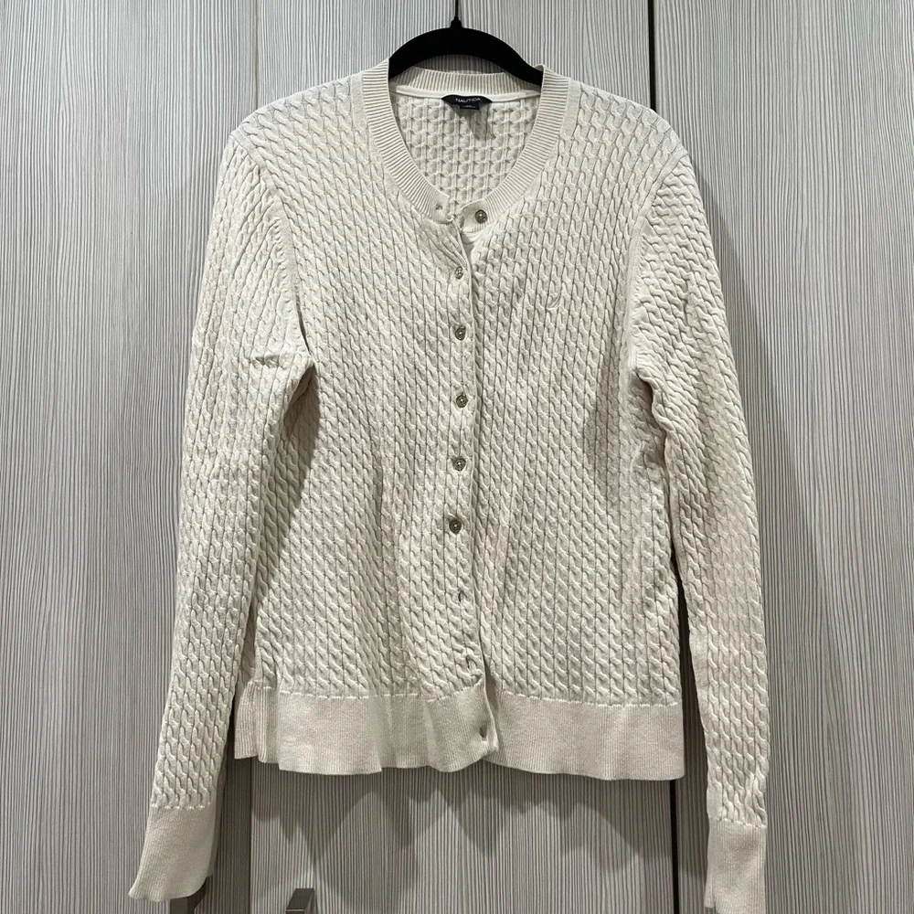 Nautica | 100% Cotton Cable Knit Cardigan |‎ Ivory | Size Large